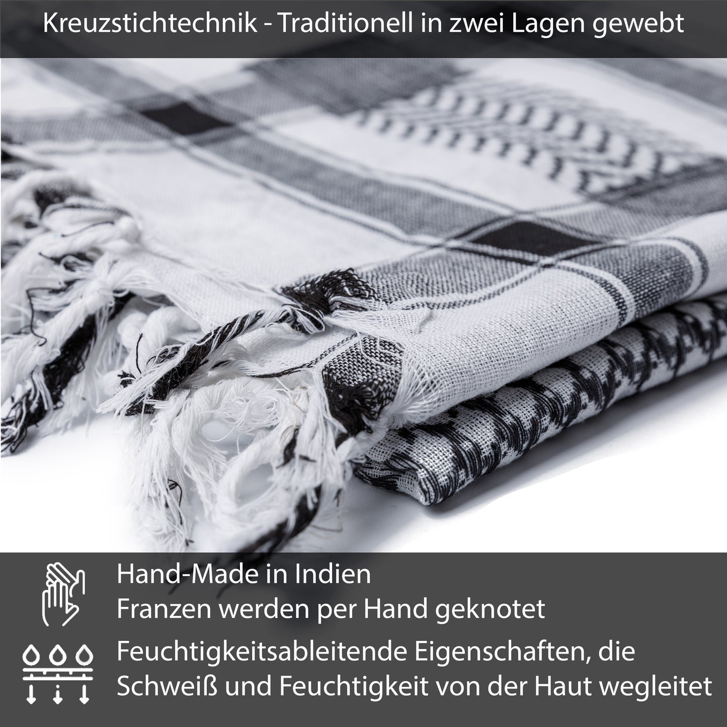Palästinensertuch Shemagh Kufiya in Weiß Schwarz - Wild-Clothing