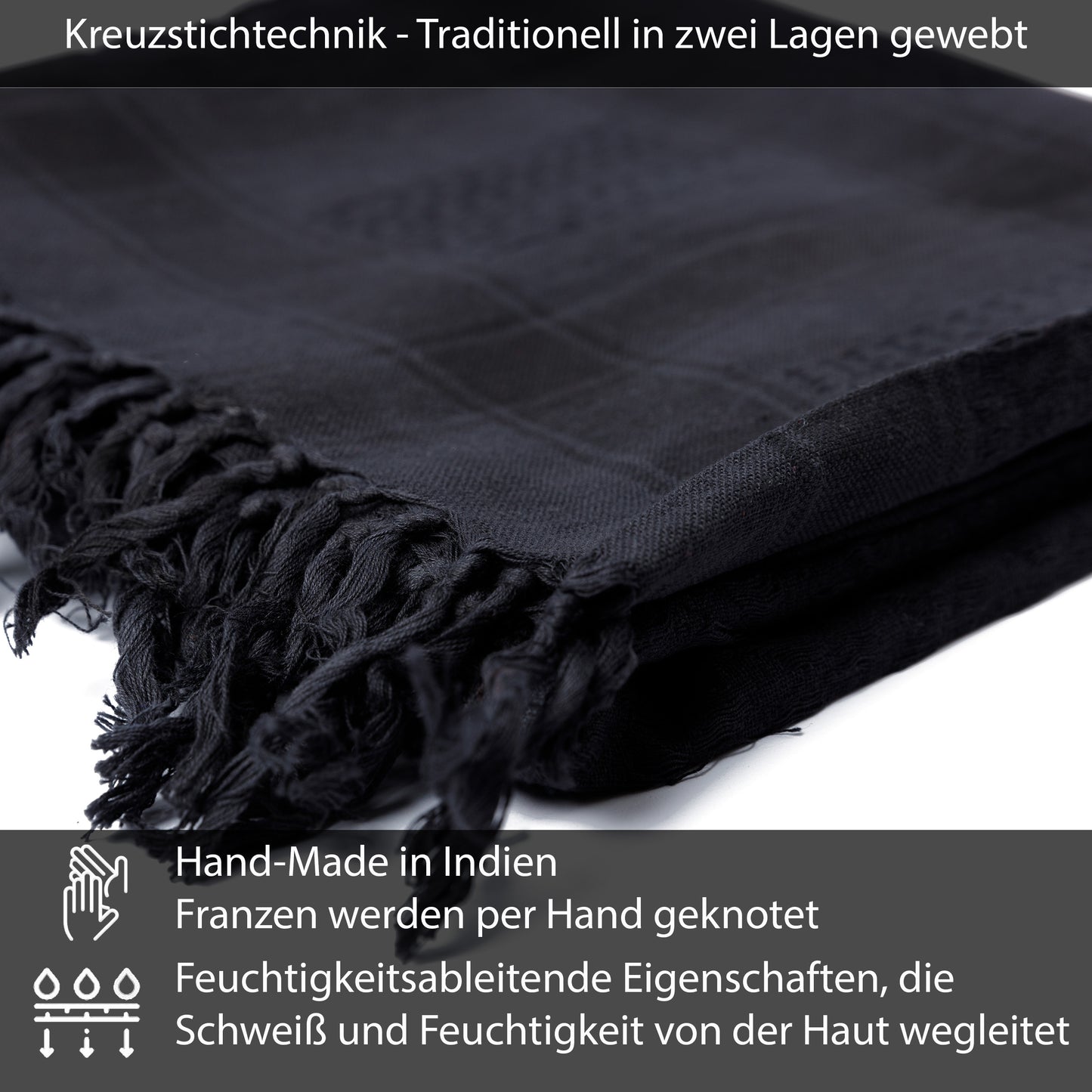Palästinensertuch Shemagh Kufiya in Schwarz Schwarz - Wild-Clothing