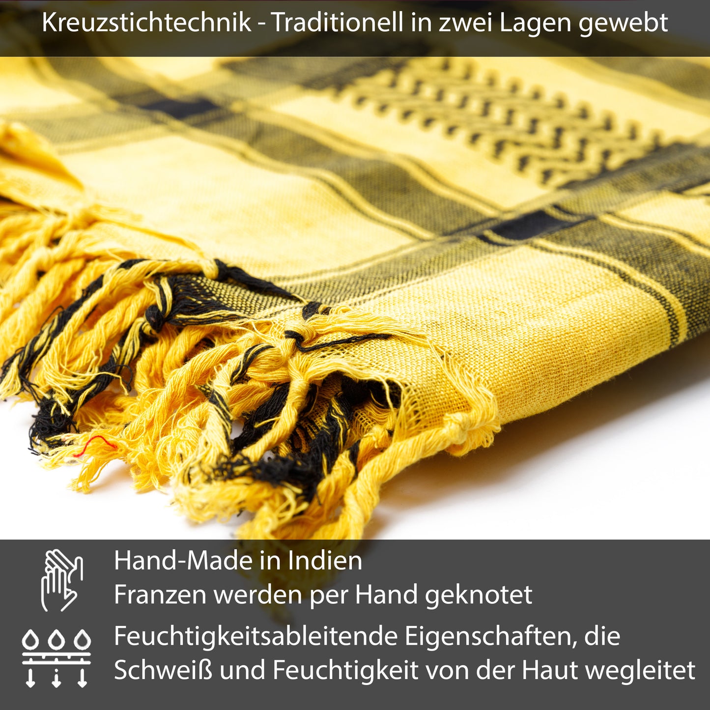 Palästinensertuch Shemagh Kufiya in Schwarz Gelb - Wild-Clothing