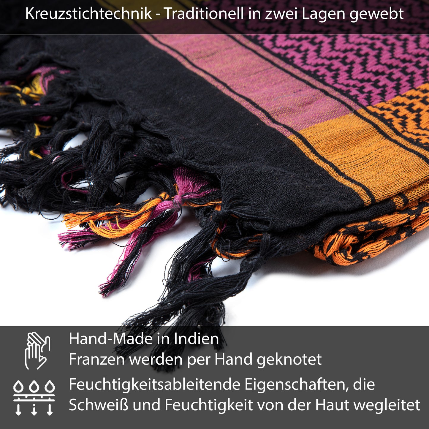 Palästinensertuch Shemagh Kufiya in Schwarz Regenbogen - Wild-Clothing