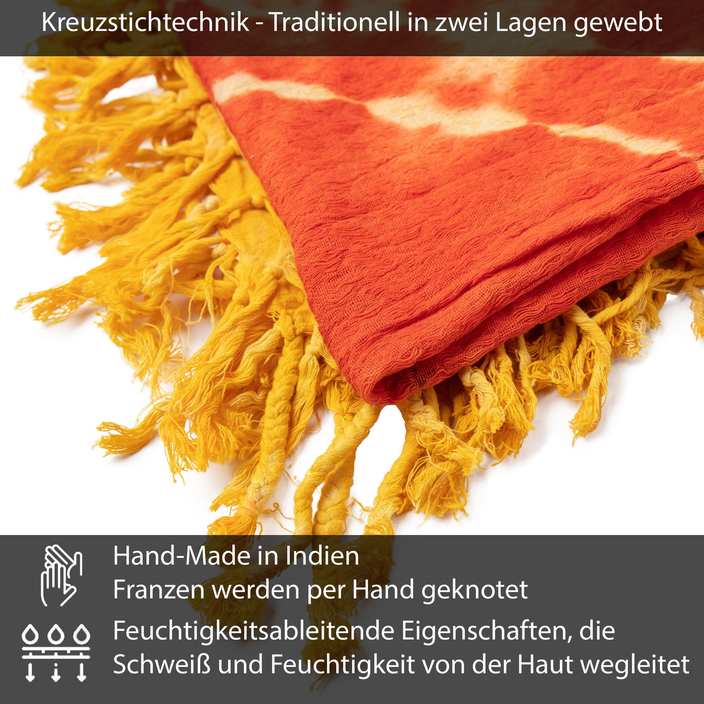 Palästinensertuch Shemagh Kufiya in Orange Gelb Tie Dye - Wild-Clothing
