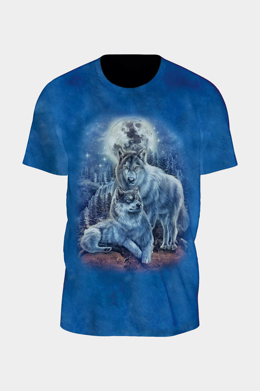 Tie-Dye Blau Wölfen T-Shirt - Wild-Clothing