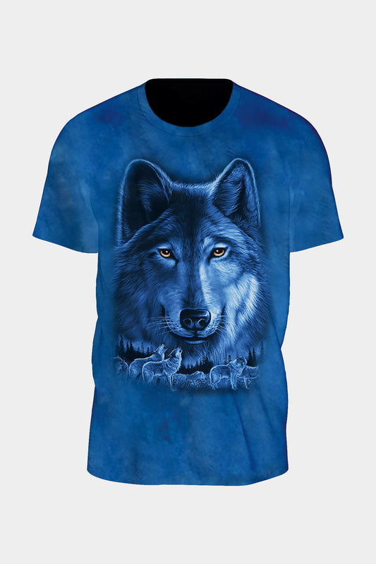 Tie-Dye Blau einsamer Wolf T-Shirt - Wild-Clothing