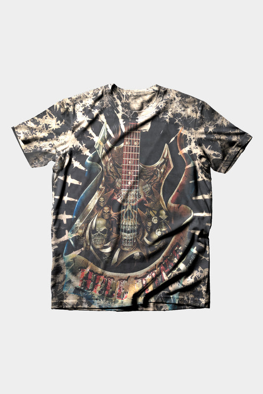 Tie-Dye mit Totenkopf in Gitarre Rock Metall T-Shirt - Wild-Clothing