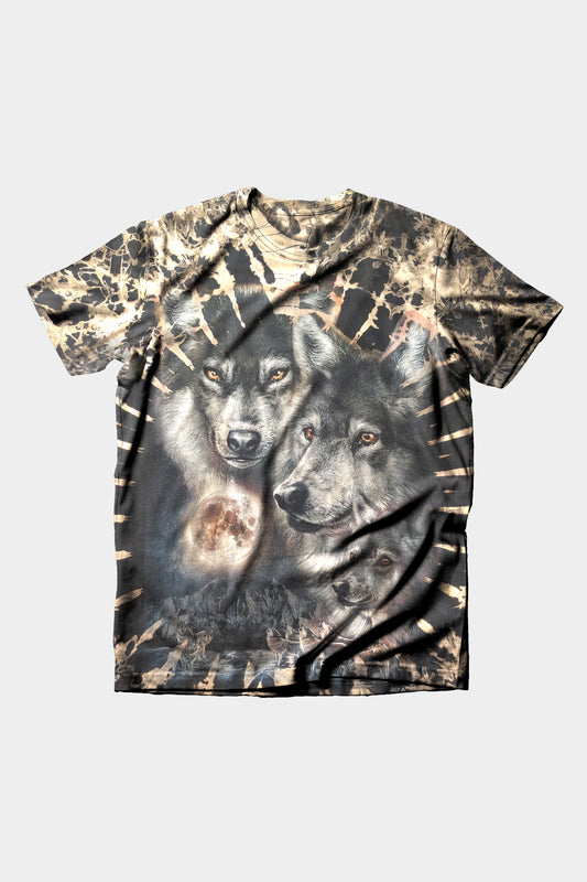 Tie-Dye mit Wölfe mit Mond bei Nacht T-Shirt - Wild-Clothing