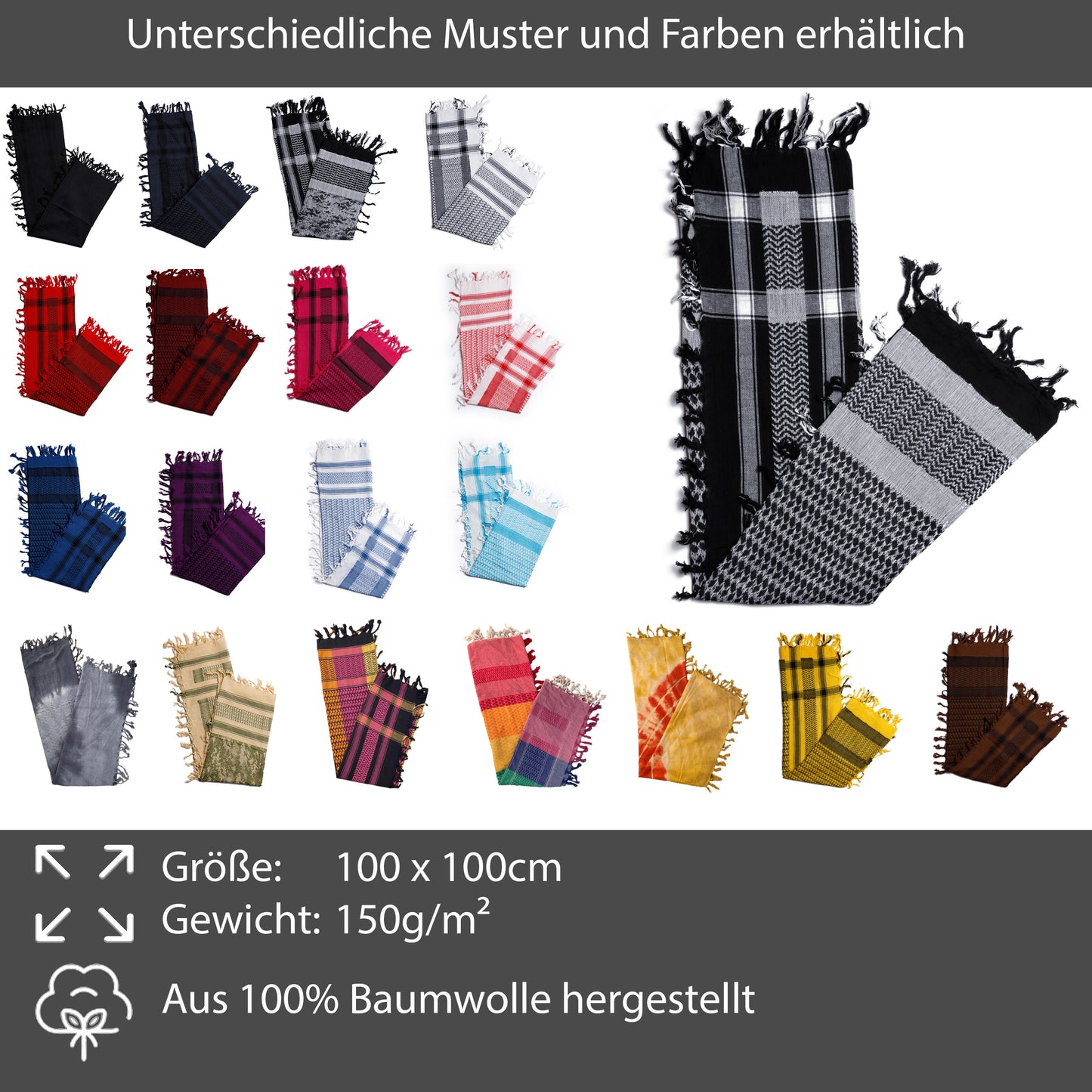 Palästinensertuch Shemagh Kufiya in Weiß Schwarz - Wild-Clothing