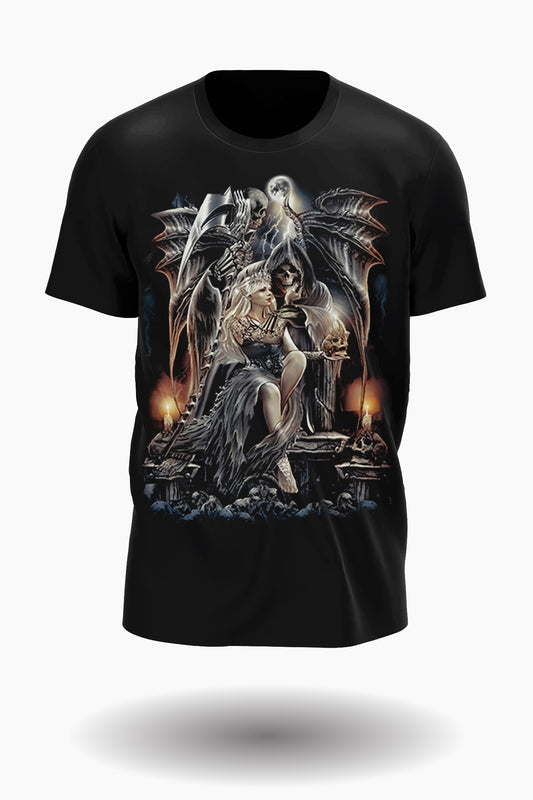 Reaper und Königin auf dem Thron T-Shirt - Wild-Clothing