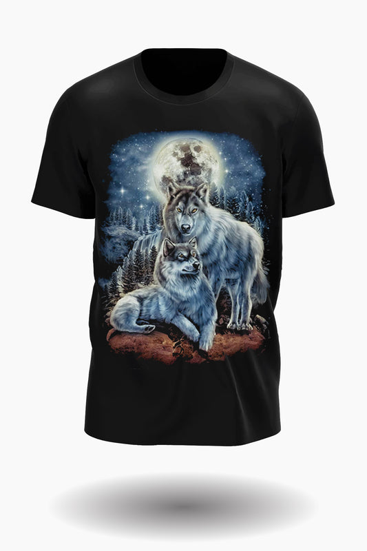 Wolfsrudel in der Nacht mit Mond und im Wald T-Shirt - Wild-Clothing