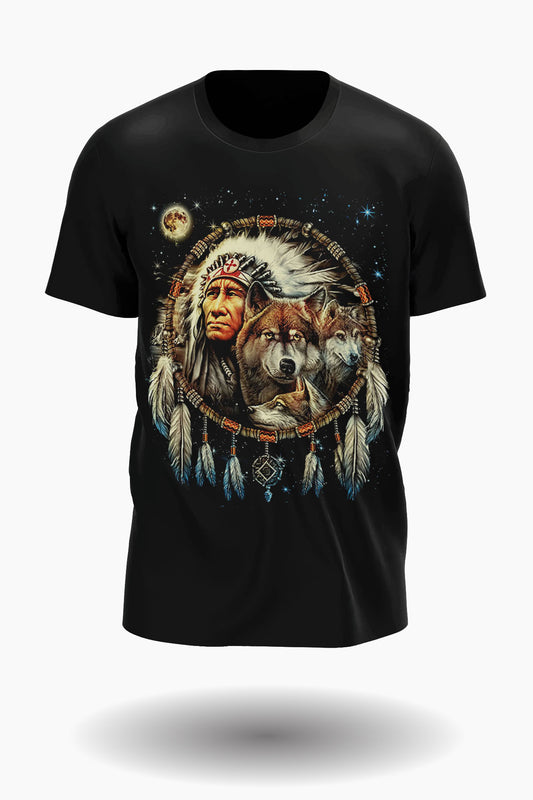 Traumfänger mit Wölfen und Indianer T-Shirt - Wild-Clothing