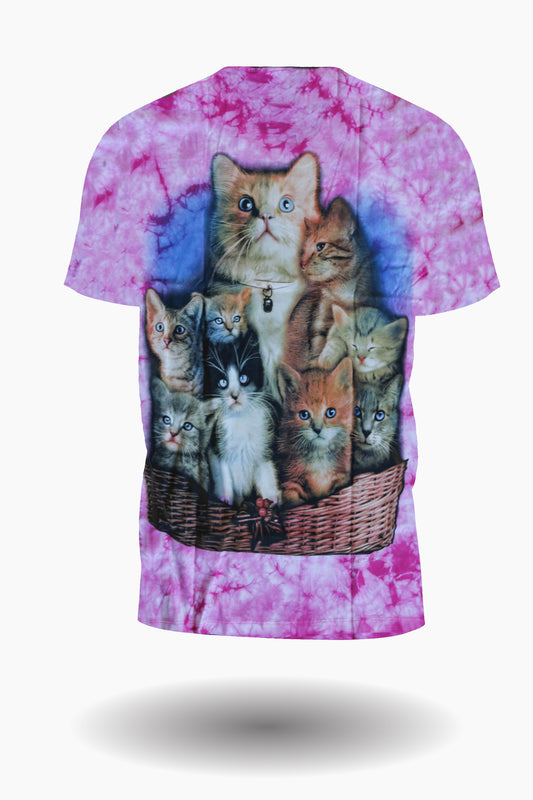 Katzenfamilie Tie Dye T-Shirt Pink - Wild-Clothing
