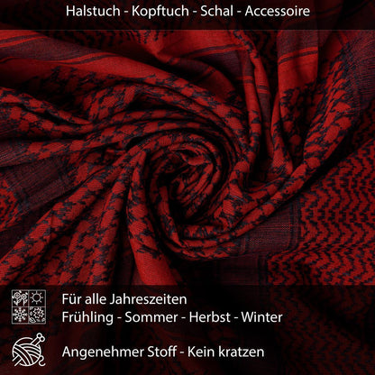 Palästinensertuch Shemagh Kufiya in Bordeaux Rot Schwarz - Wild-Clothing