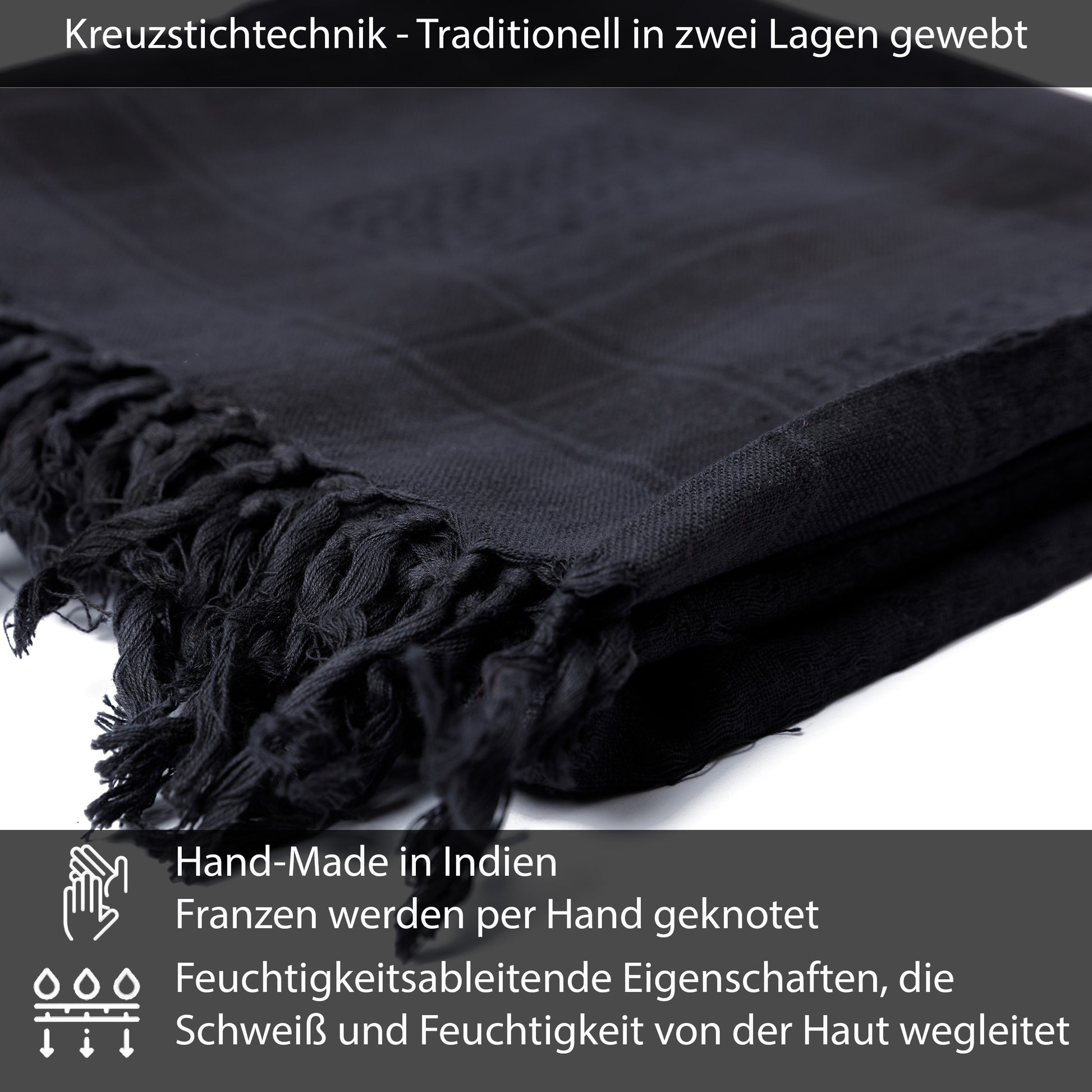 Palästinensertuch Shemagh Kufiya in Schwarz Schwarz - Wild-Clothing