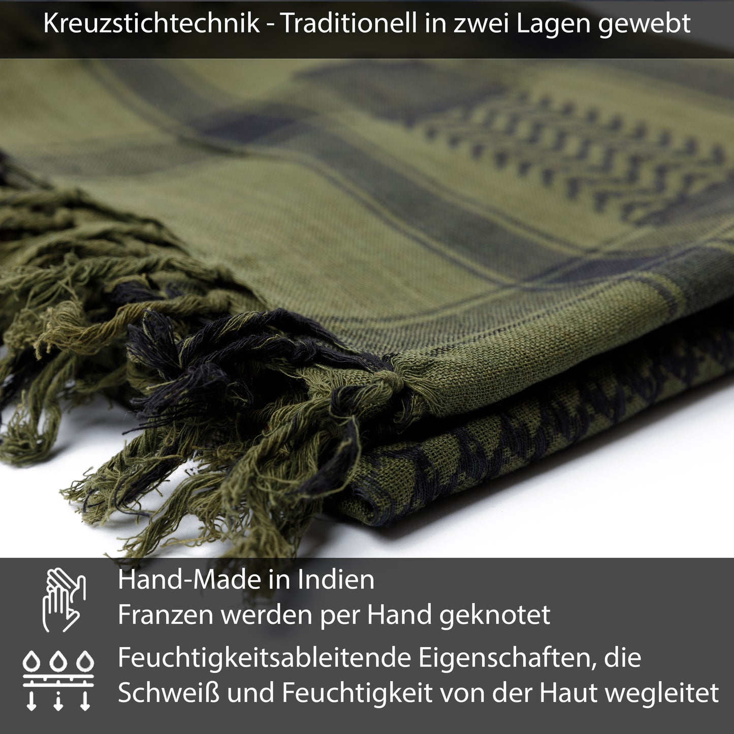 Palästinensertuch Shemagh Kufiya in Schwarz Olivgrün - Wild-Clothing