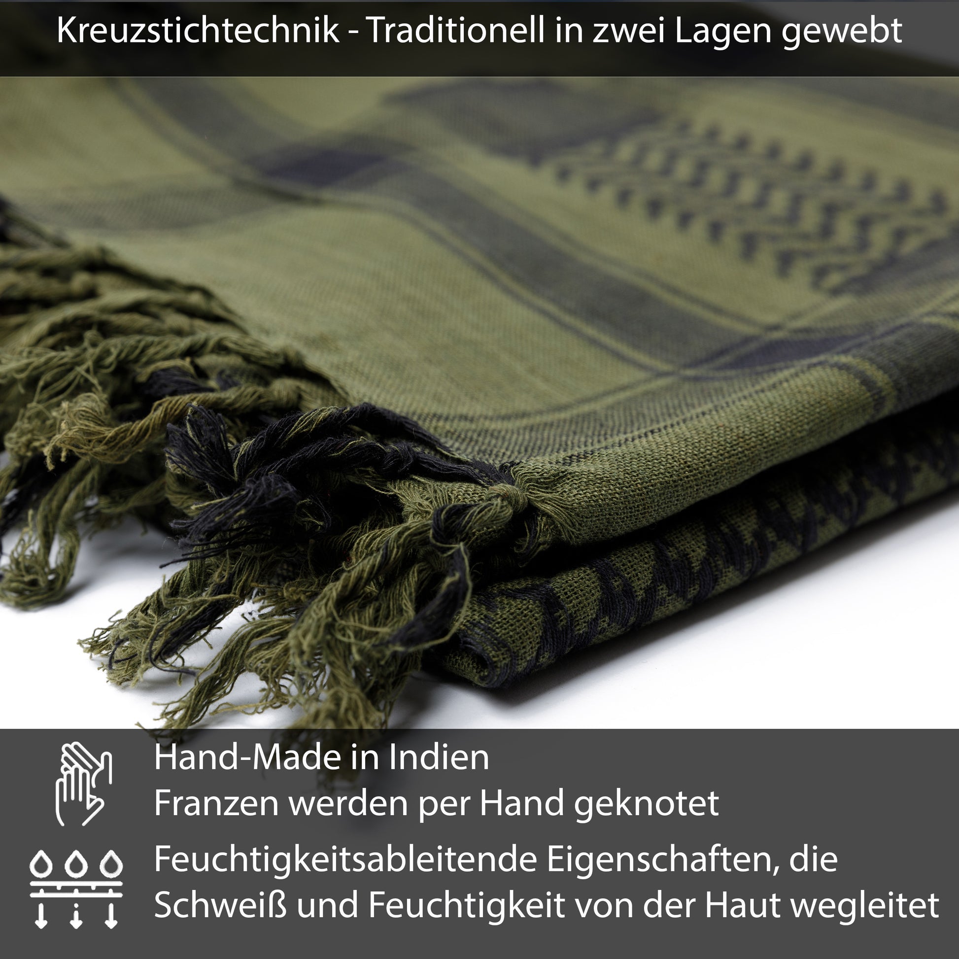 Palästinensertuch Shemagh Kufiya in Schwarz Olivgrün - Wild-Clothing