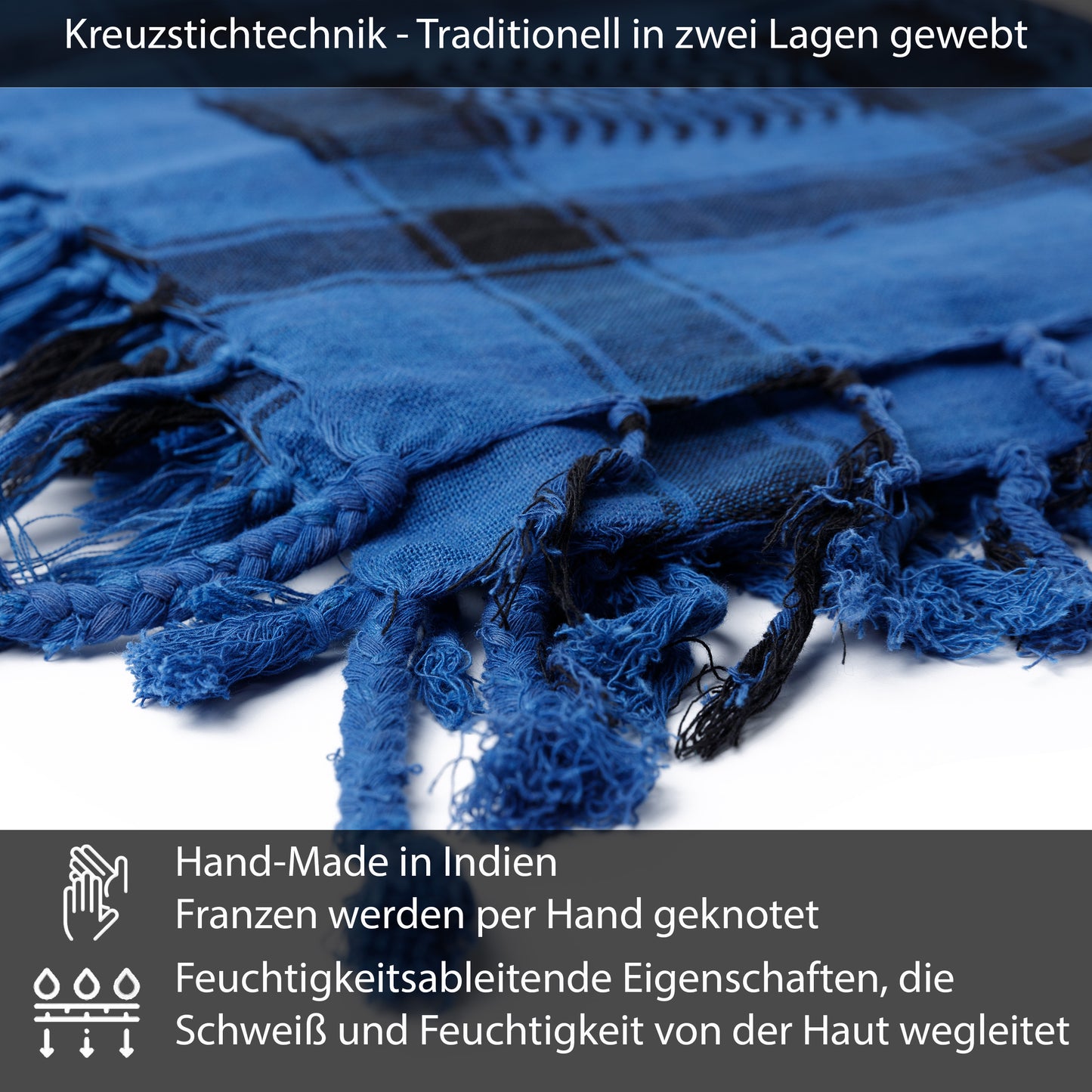 Palästinensertuch Shemagh Kufiya in Schwarz Blau - Wild-Clothing