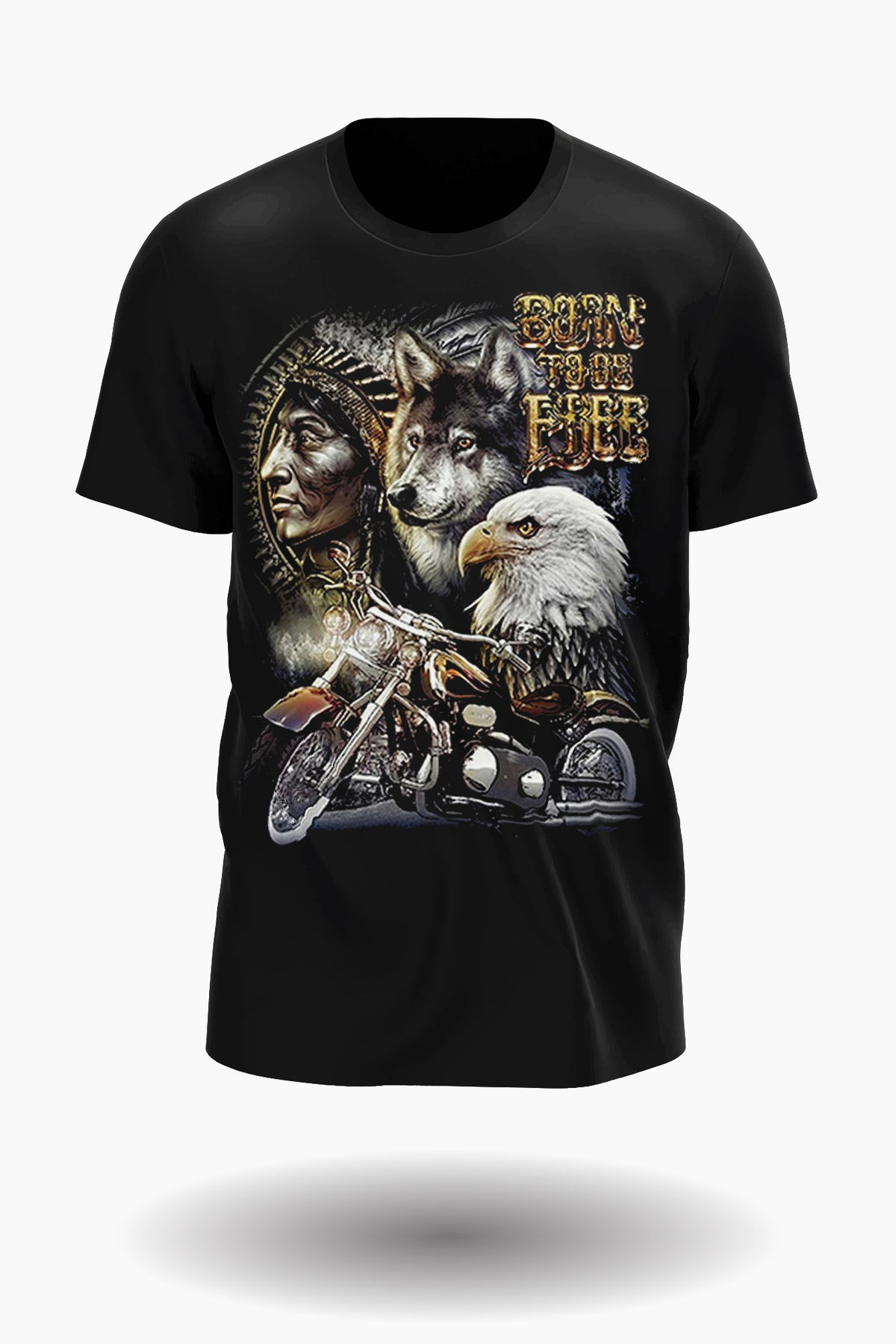 Native American Adler, Wolf & Motorrad T-Shirt - Wild-Clothing