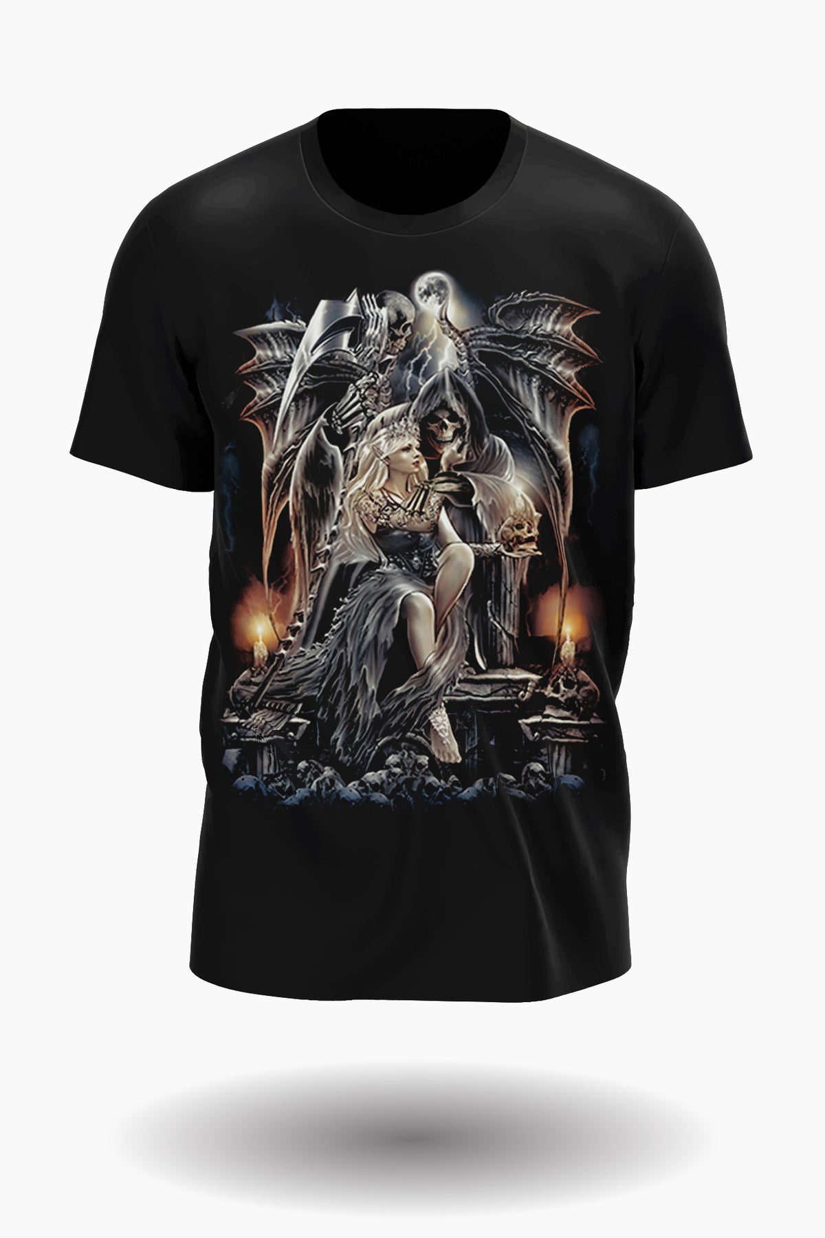 Reaper und Königin auf dem Thron T-Shirt - Wild-Clothing