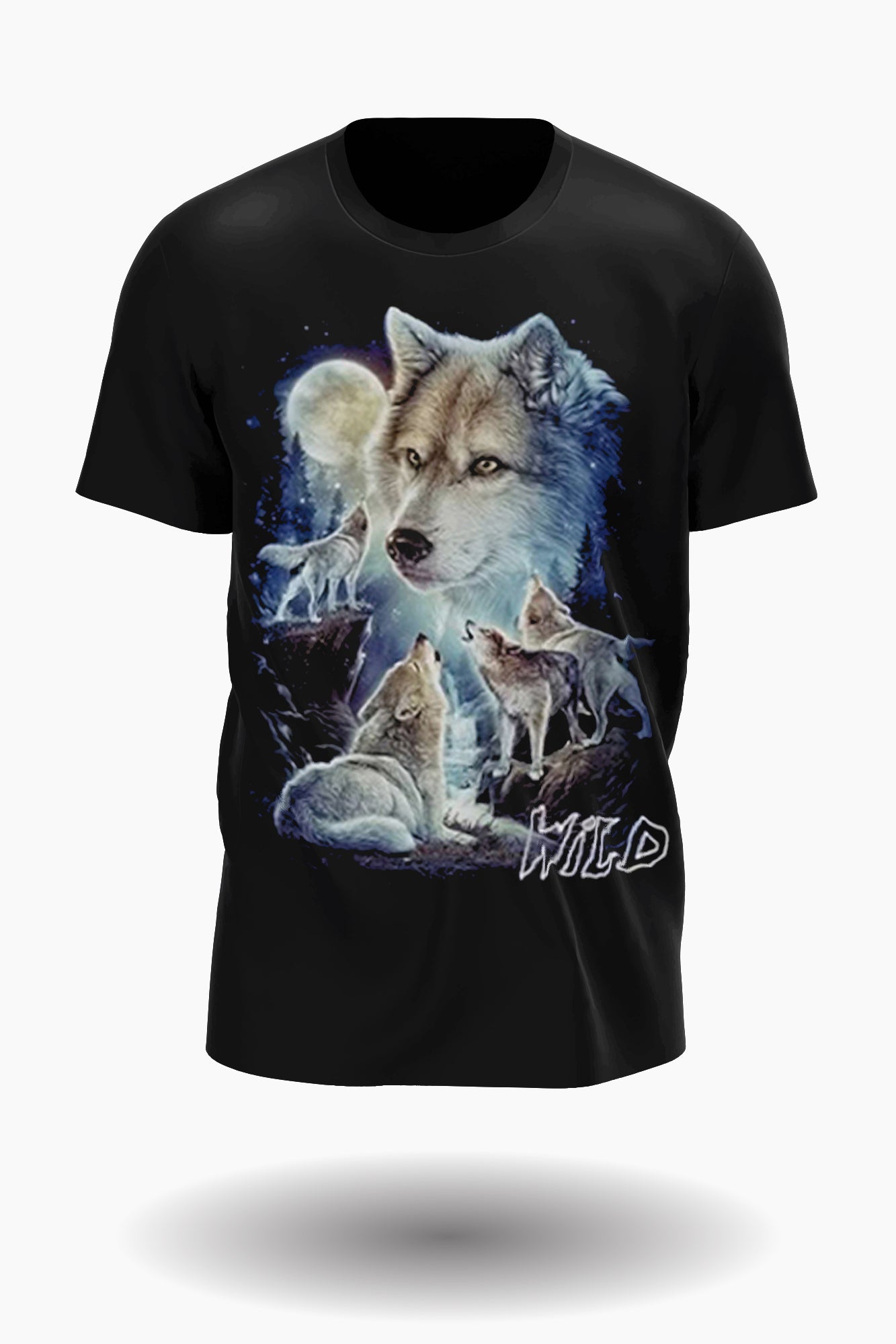 Wolfsrudel in der Nacht mit Mond T-Shirt - Wild-Clothing