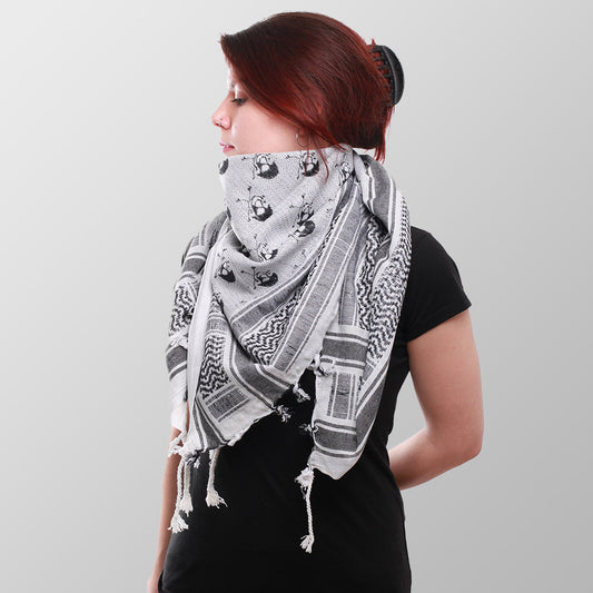 Palästinensertuch Shemagh Kufiya in Schwarz Weiß Totenkopf - Wild-Clothing