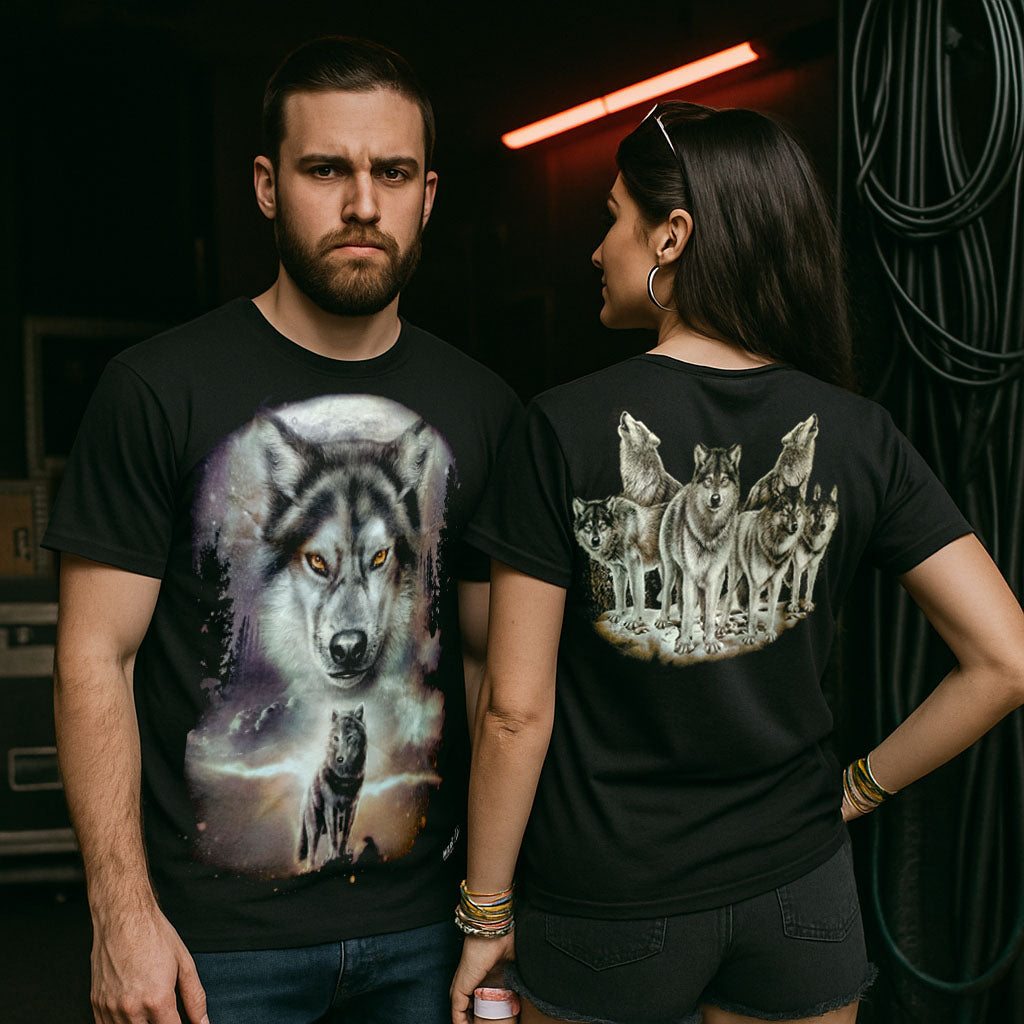 Zweit Wölfe bei Nacht - Wild-Clothing