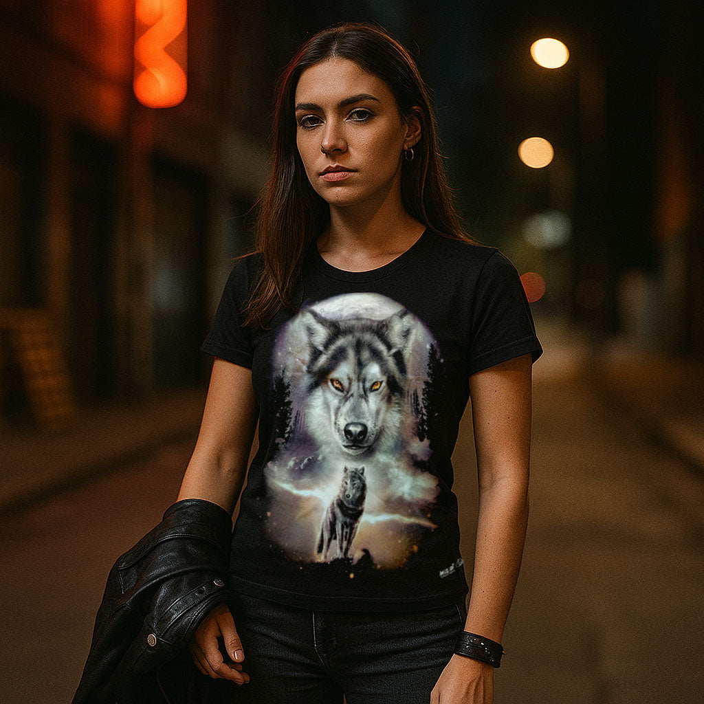 Zweit Wölfe bei Nacht - Wild-Clothing